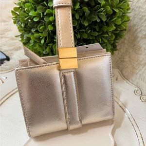 Metallic Gold wallet with wristlet Strap Slide closure nwt